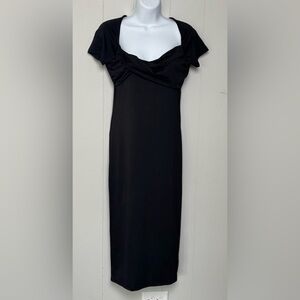 NWT Hidden Brand Elegant Midi Cap Sleeve Ruched Bust Black Evening Dress Size M